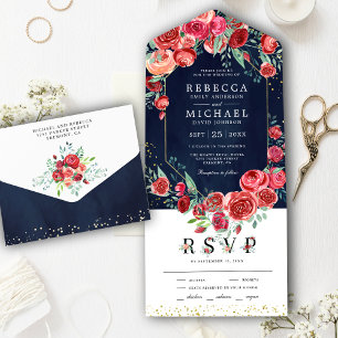 Rosas Vermelhas Modernas Floral Casamento Azul Mar