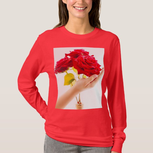 "Rosas vermelhas Negrito em Camisa Vermelha - Decl (Frente)
