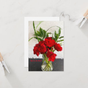 Rosas vermelhas pintadas em fundo preto e branco