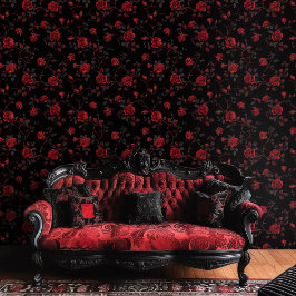 Rosas Vermelhas Profundas Góticas em Fundo Negro