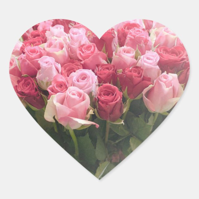 Rosas vermelhas rosa com adesivos de forma cardíac (Frente)