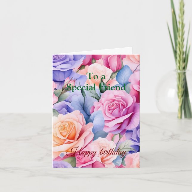 Rosas vermelhas Rosa para um Cartão de Aniversário (Frente)