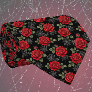 Rosas Vermelhas & Teias de Aranha Gravata Luxo G