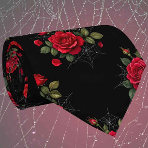 Rosas Vermelhas & Teias de Aranha Gravata Luxuos