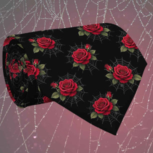 Rosas Vermelhas & Teias de Aranha Gravata Luxuos