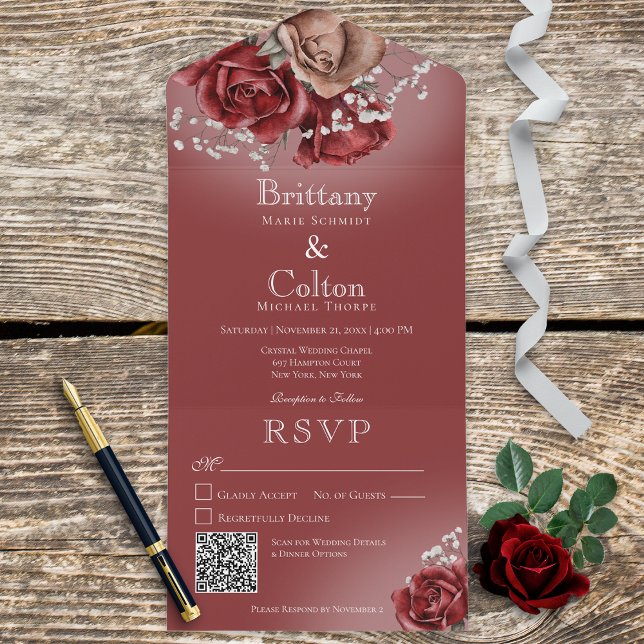 Rosas Vermelhos e Castanhos Modernos Código QR (Criador carregado)