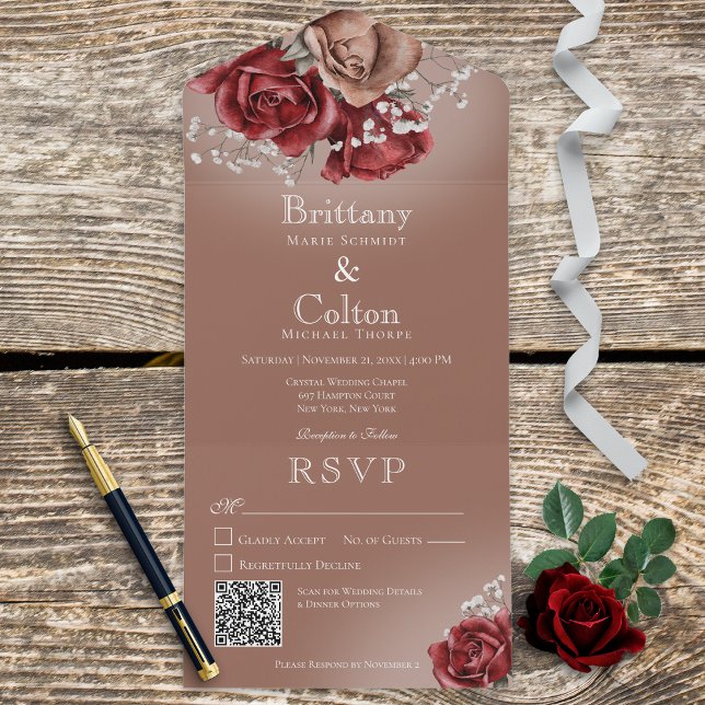 Rosas Vermelhos e Castanhos Modernos Código QR Flo (Criador carregado)