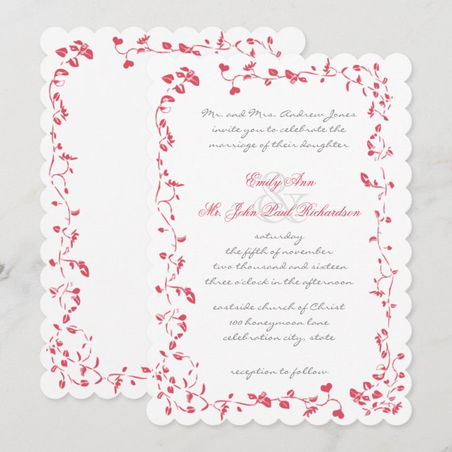 Rosas Vintage Convite de casamento Profundo de Hon (Frente/Verso)