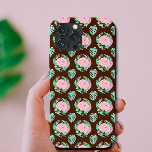 Rosas Vintage Marrons, Monstera e Padrão de Pena