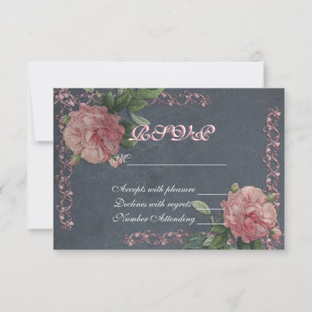 Rosas Vintage na placa RSVP do quadro (Frente)