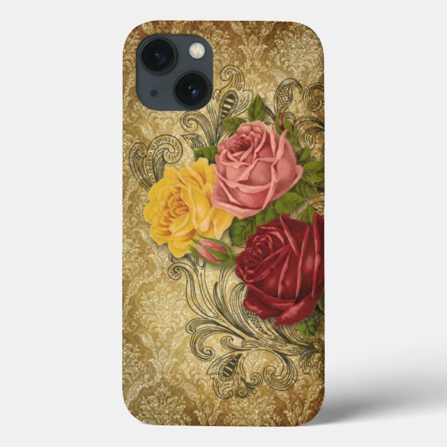 Rosas Vintage no Damask Dourado (Verso)