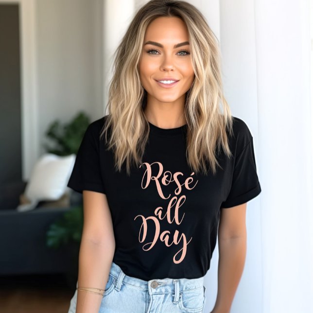 Rosé All Day Rosa Dourada Modern Script Womens (Criador carregado)