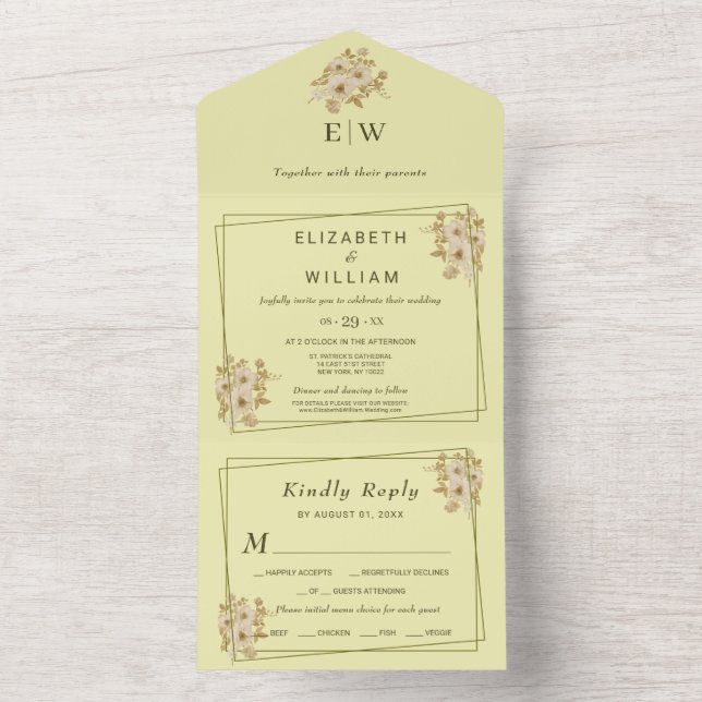 Rose Frame – Monogram Celestial Yellow Wedding (Inside)