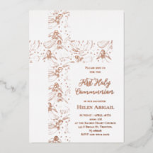 rose gold angels pattern cross First Communion