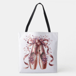 Rose Gold Ballet Slippers Large Shoulder Tote 