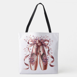 Rose Gold Ballet Slippers Large Shoulder Tote 