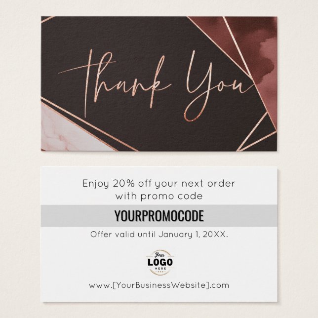 Rose Gold Burgundy Thank You Discount Cards (Frente & Verso)