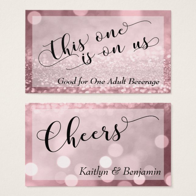 Rose Gold Glitter Bokeh Typography Drink Ticket 2 (Frente & Verso)