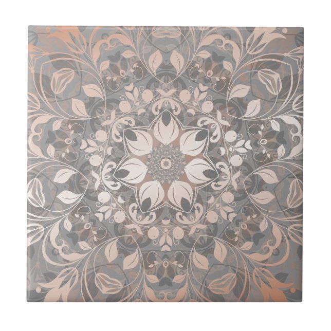 Rose Gold Gray Floral Mandala (Frente)