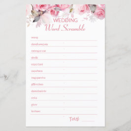 Rose Pink Bridal Shower Word Scramble Game