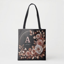 Rosegold Flowers Frame Bolsa com Monograma Inicial