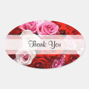 Roses "Obrigado" personalizadas Adesivos Oval