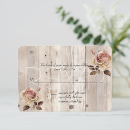 Roses Rosa Cream White Wood Weding RSVP