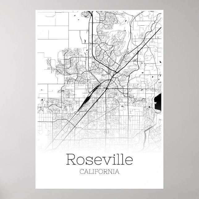 Roseville Map - California - City Map Poster (Frente)