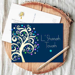 Rosh Hashanah Azul-Marinho Árvore da Vida Ouro Rea
