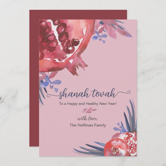Rosh Hashanah Pomegranate Cartão de Ano Novo Judeu (Frente/Verso)