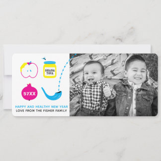 Rosh Hashanah Shfar Apple Cartões com fotos de Pom