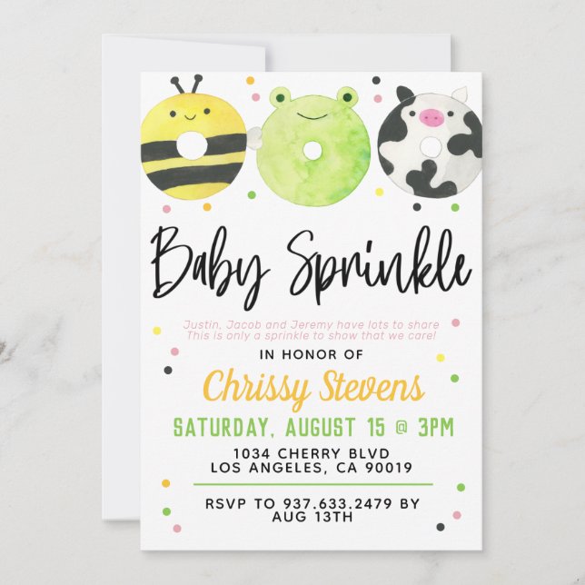 Rosquinha Animal Baby Sprinkle Chá Convite (Frente)