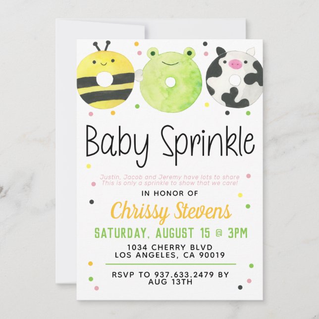 Rosquinha Animal Baby Sprinkle Chá Convite (Frente)