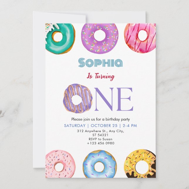 Rosquinha Colorida Um Convite de aniversário (Frente)