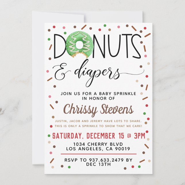 Rosquinha de Chocolate Bebê aspersão Chá Convite (Frente)