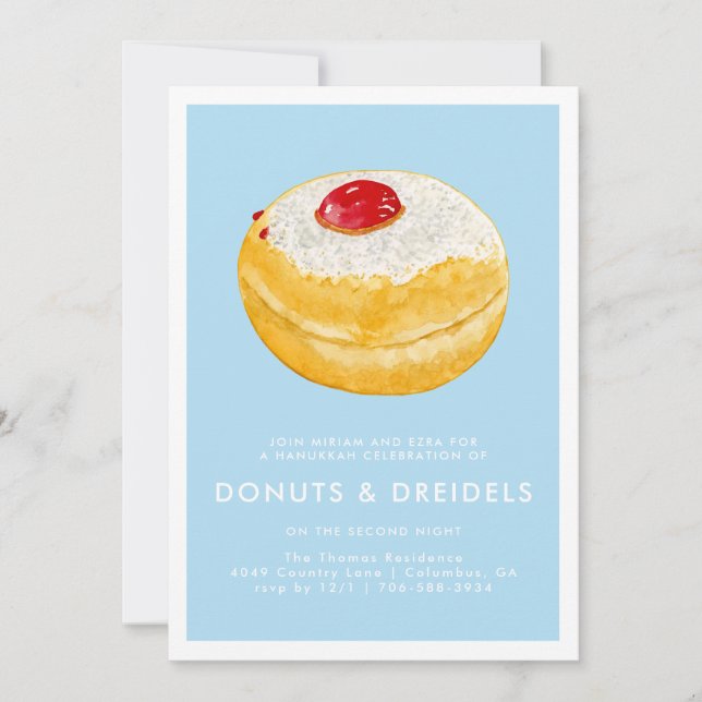 Rosquinha & Dreidels | Convite de festas de Hanukk (Frente)