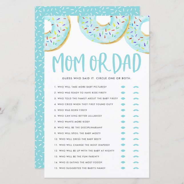 Rosquinhas Azuis Adivinham Quem Mãe ou Jogo do Chá (Frente/Verso)