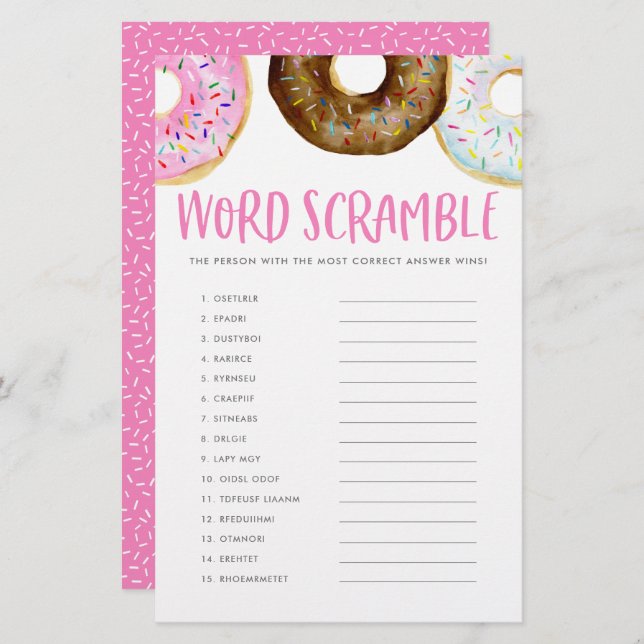 Rosquinhas rosa e chocolate Jogo de palavras peque (Frente/Verso)