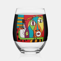 Rosto Abstrato com Taça de Vinho sem Haste