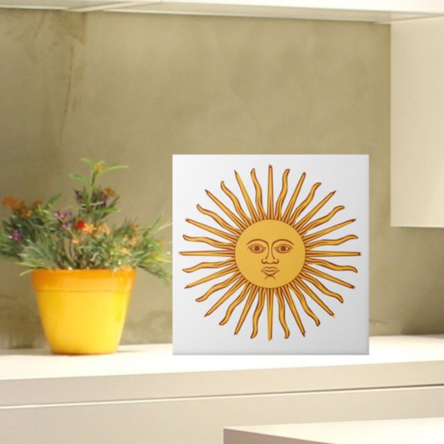 Rosto Amarelo Celestial Brilhante no Na moda branc (Add the charm and warmth of the sun to your tiled space!)