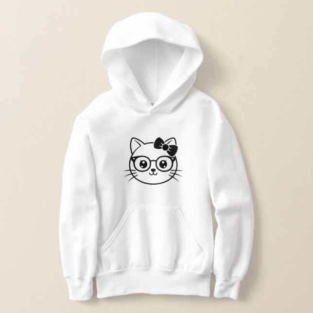 Rosto de Gato Nerdy Kawaii com Óculos e Laço em Li (Postura )