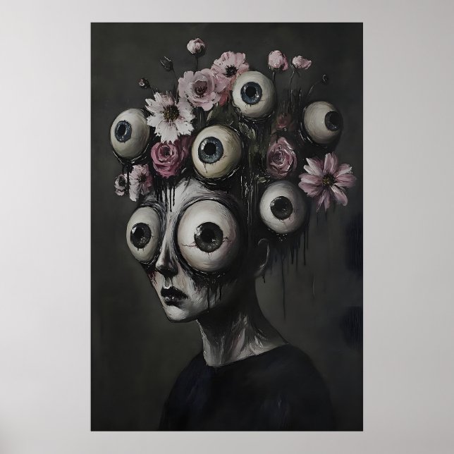 Rosto de Mulher Macabra Olho Impressão de Hallowee (Frente)