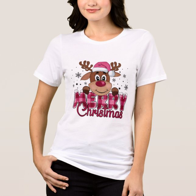 Rosto de Rena de Feliz Natal Xadrez Tipografia	 (Frente)