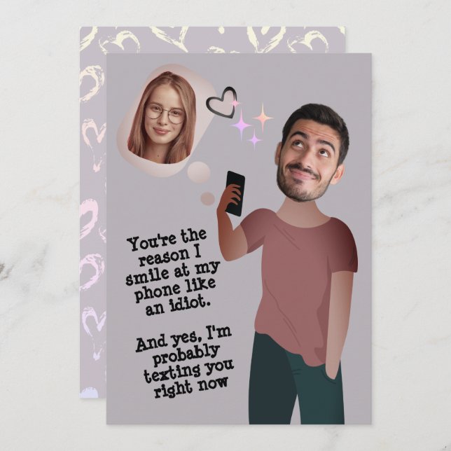 Rosto Engraçado | Cartão de Dia de os namorados Wh (Frente/Verso)