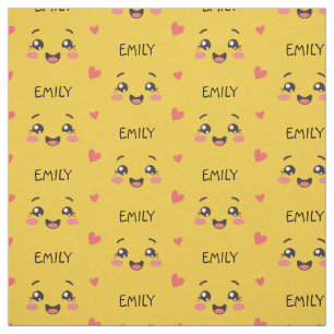Rosto Fofo Kawaii Nome Personalizado Tecido de Alg