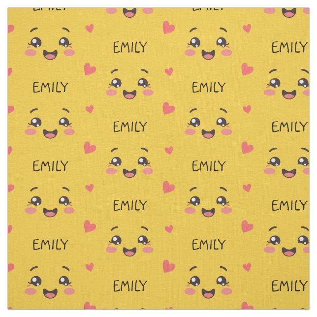 Rosto Fofo Kawaii Nome Personalizado Tecido de Alg (Modelo)