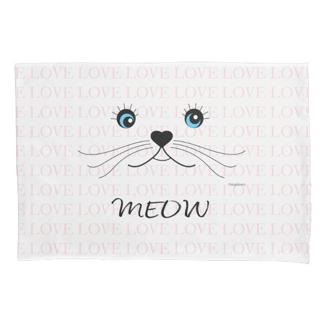 Rosto Gato Bonito, MEOW, Amor, Rosa (Frente)