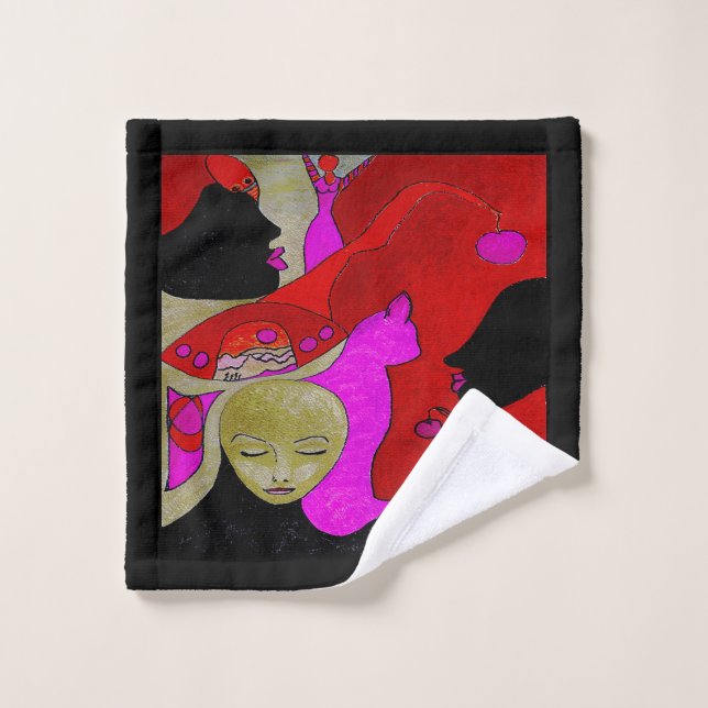Rosto Toalha de mão de arte ou Lave o pano em vermelho e (Pano de lavar)