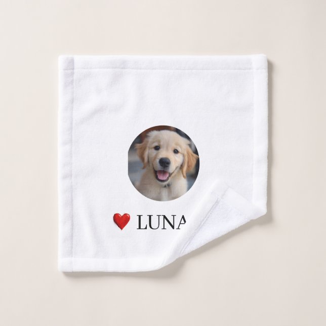Rosto Toalha Personalizada com Foto e Nome de Cão para A (Pano de lavar)