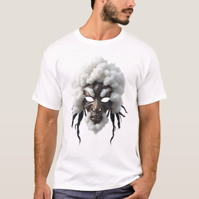 Rosto tribal em nuvens - Camisa de Arte Inspirador (Frente)